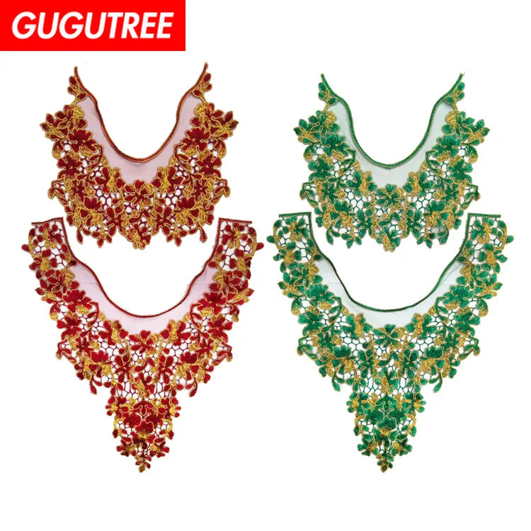 

GUGUTREE embroidery big collar patches flower patches badges applique patches for clothing ZM-13