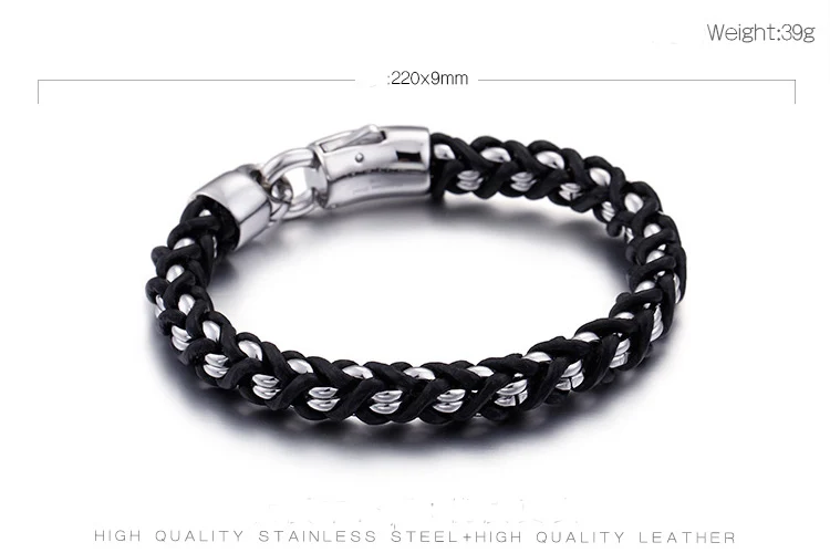 TrustyLan классический черный кожаный браслет для мужчин панк-рок ювелирные изделия из нержавеющей стали мужские браслеты дружбы и браслеты
