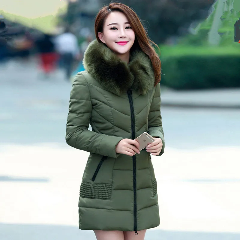 Hot Sale European Style Plus Size Thick Women Winter Jacket Down Coat Simulation Fox Fur Collar ...