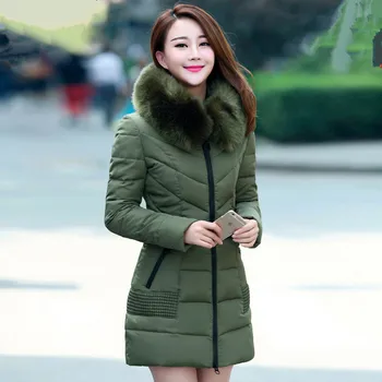 

Hot Sale European Style Plus Size Thick Women Winter Jacket Down Coat Simulation Fox Fur Collar Design Slim Coat FYY015
