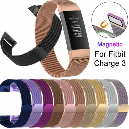

For Fitbit Charge 3 Wristband Metal Stainless Milanese Magnetic Loop Band Strap