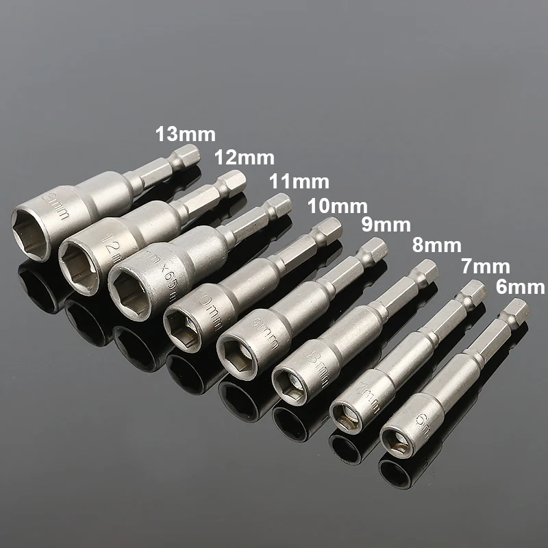 8pcs Metric 6mm-13mm Magnetic Nut Driver Sleeve Adapter Hexagon Drill Bit Electric Screwdriver Socket Nut Driver Bit 1/4