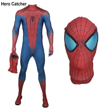 

Hero Catcher-4 High Quality Amazing Spiderman Costume With Mirror Lens 3D Print Spider Man Fullbody Suit For Halloween