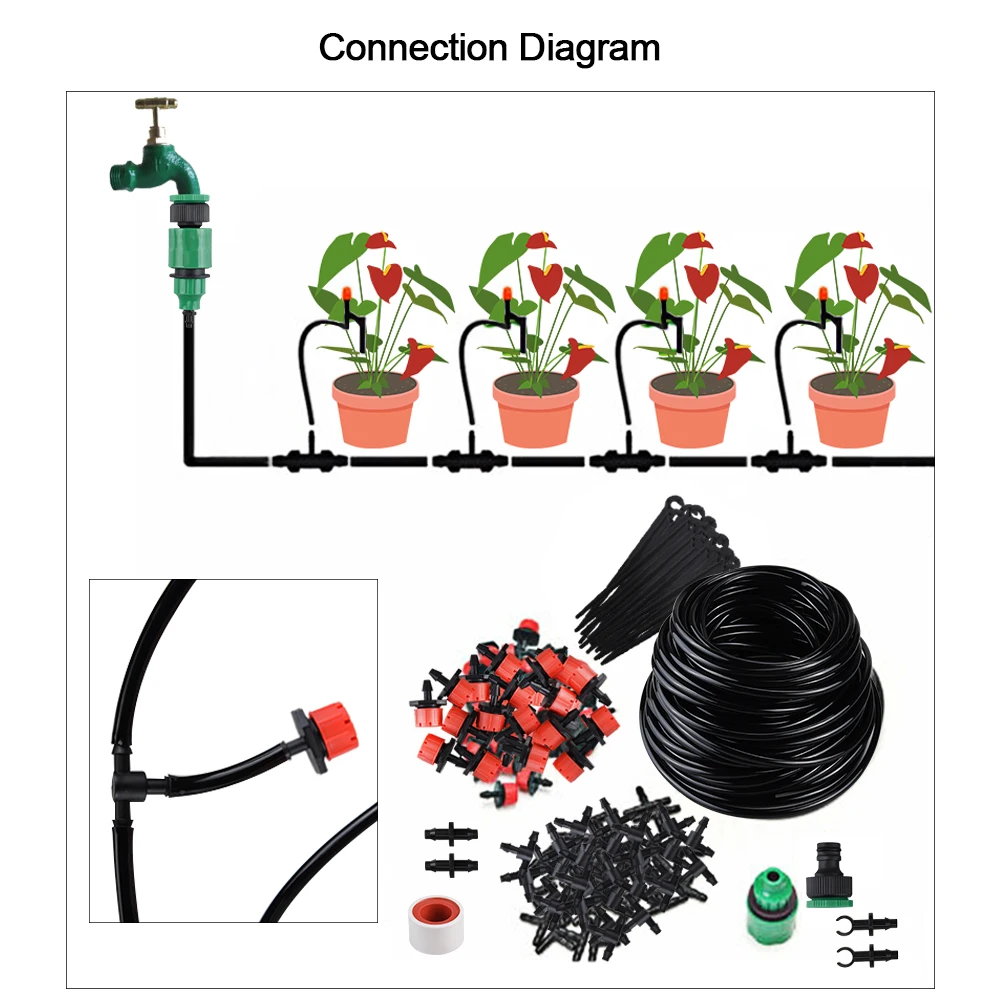 DIY Drip Irrigation System Automatic Watering Garden Hose Micro Drip Garden Watering Kits Adjustable Dripper Spray Watering Set