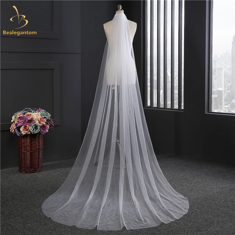 

2019 Elegant long White Ivory Color Wedding Veil Long Soft Bridal Veils With Comb Bride Wedding Accessories QA1282