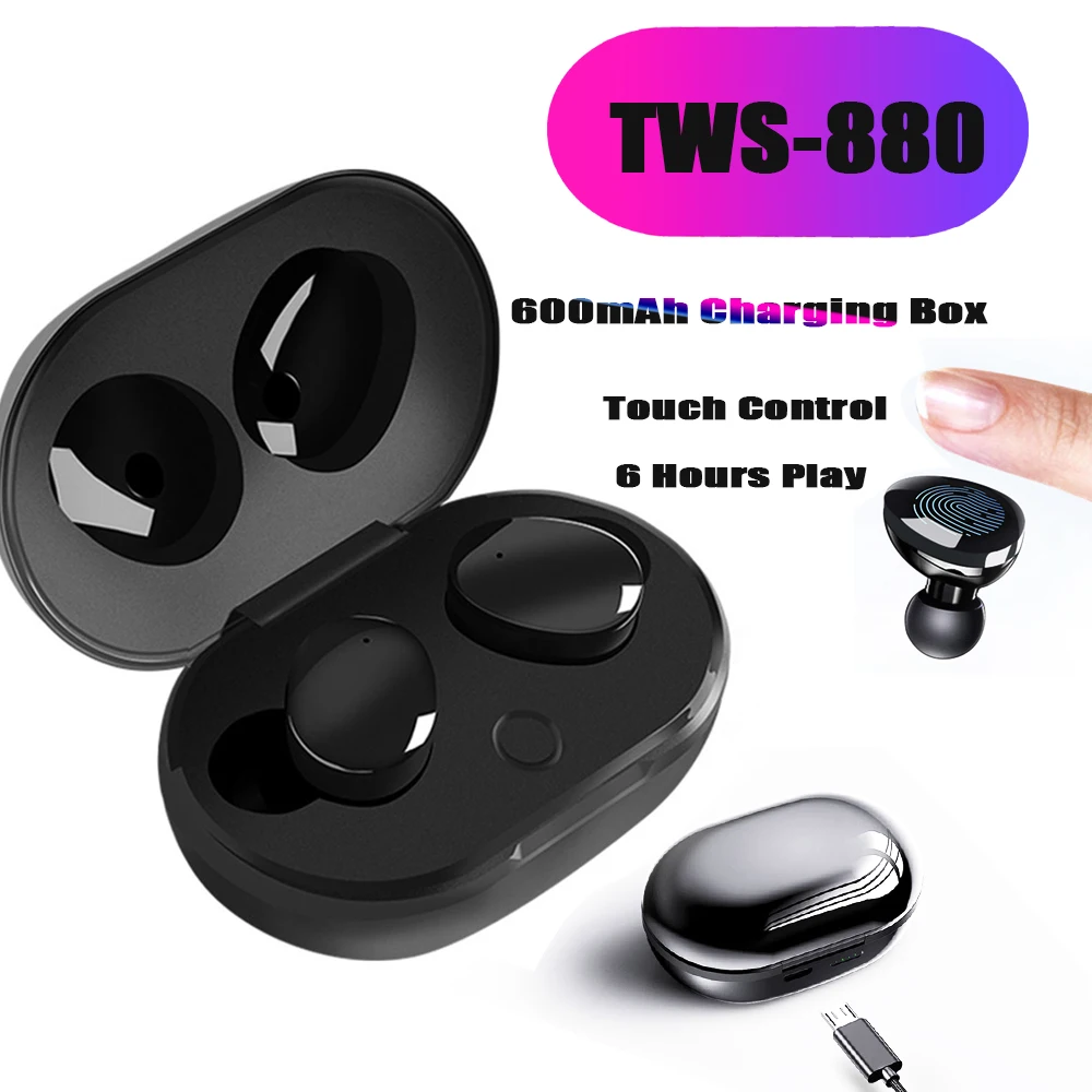 

TWS 5.0 Bluetooth Earphone IPX7 Waterproof Mini Touch Control Sport Headset Wireless Binuaral Earbuds with 600mAh Chaging Box
