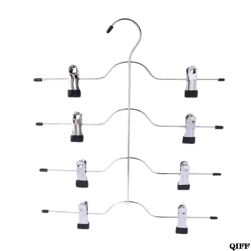 Прямая поставка Многофункциональный 4 Слои Нержавеющая сталь брюки вешалка зажим юбка с 8 Зажимы для хранения Организатор сэкономить пространство May30