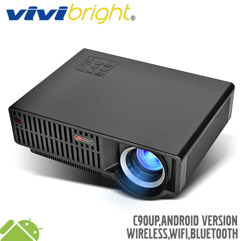 

VIVIBRIGHT 5.8 inch LED Projector C90UP. 1280x800 Resolution 3500 Lumens Built-in Android 6.0.1, WIFI Bluetooth, Optional C90