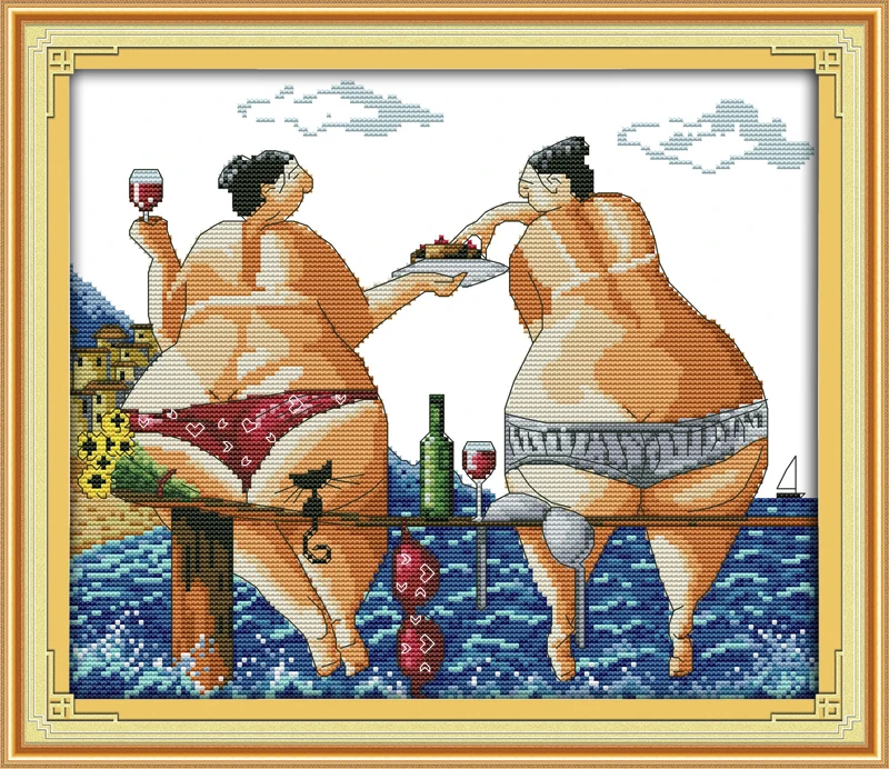 Enjoy in beach Counted Cross Stitch Pattern Sets 11CT 14CT Cotton HanAdmade Kits Embroidery Needlework DIY Gift | Дом и сад