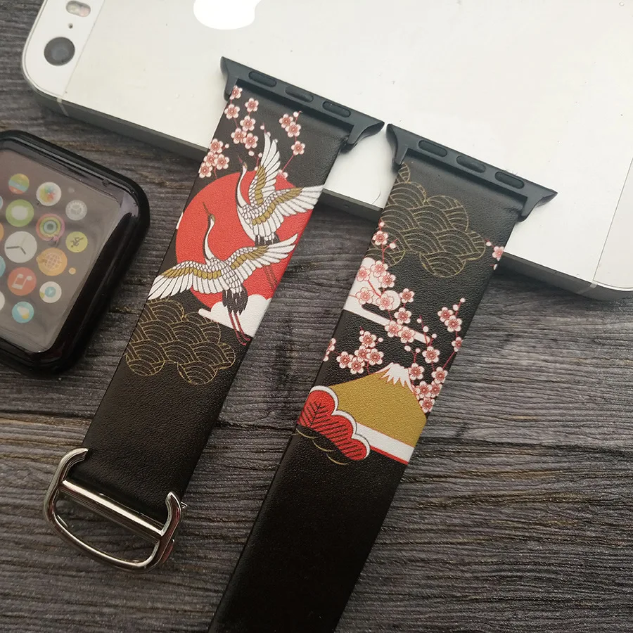 Для Apple Watch серии 4 3 2 40/44 мм Натуральная кожа живопись Стиль часы ремешок для