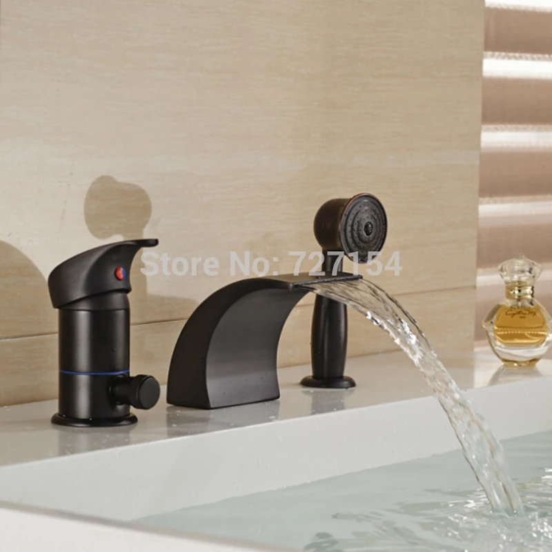 

Deck Mount Oil Rubbed Bronze Shower Tub Faucet Single Handle Mixer W/ Hand Unit