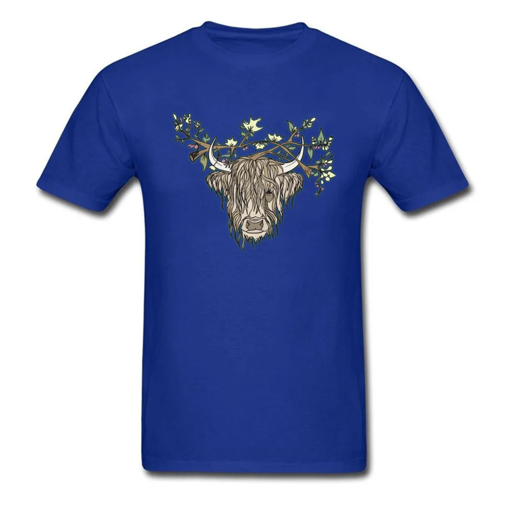 Scottish cow Normal T Shirt for Male 100% Cotton Fall Tees Fitness Tight T-shirts Short Sleeve Prevalent O-Neck Scottish cow blue