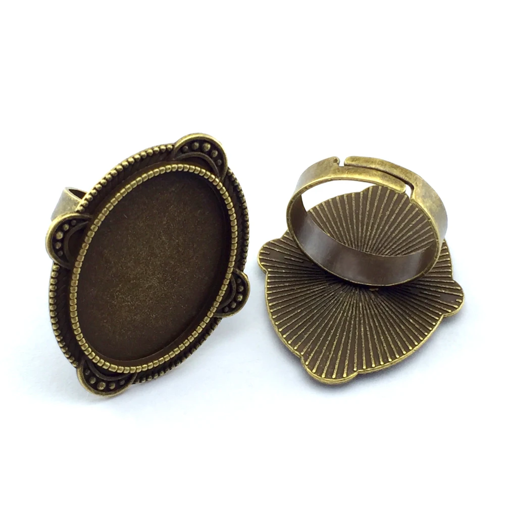 ZEROUP 18*25mm 5pcs Ring Setting Antique Bronze Copper Plated Adjustable Oval Glass Cabochon Blank Base Supplies for Jewelry F49 | Украшения