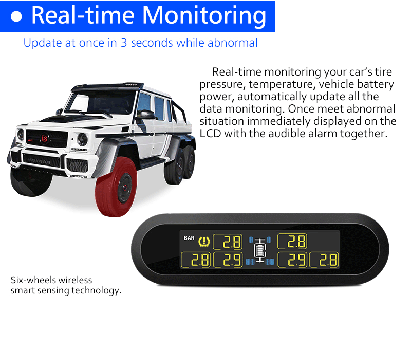 6 шин Солнечный монитор давления в шинах датчик давления в шинах TPMS с высокой степенью точности дисплей для RV пикап прицеп фургон