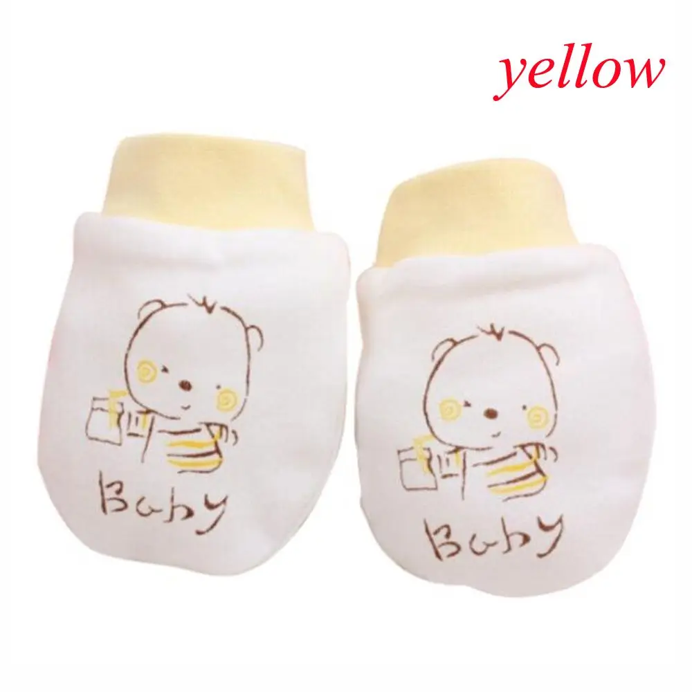 Модные детские перчатки с мультяшным рисунком, анти-захватывающие перчатки для новорожденных, защита лица, хлопок, перчатки против царапин - Цвет: Цвет: желтый