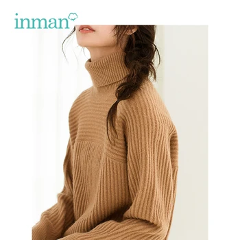 

INMAN Winter Female Solid Color Shift Turtleneck Loose Long Causal Elegant Women Knitwear Knitted Warm Thick Sweater Dress