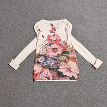 Новое поступление алмазы Цветочный Леди Распечатать мода slim Длинные рукава футболка Топ