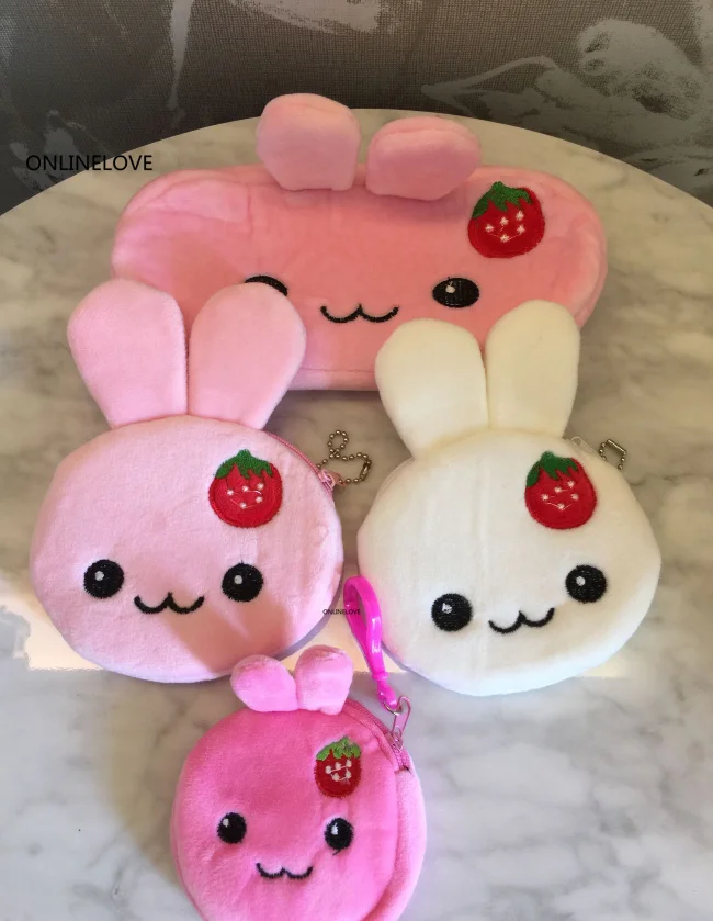

Lovely 3Designs , New Strawberry Fruit Rabbit Plush Coin BAG Purse , Key chain Pocket Coin Wallet BAG