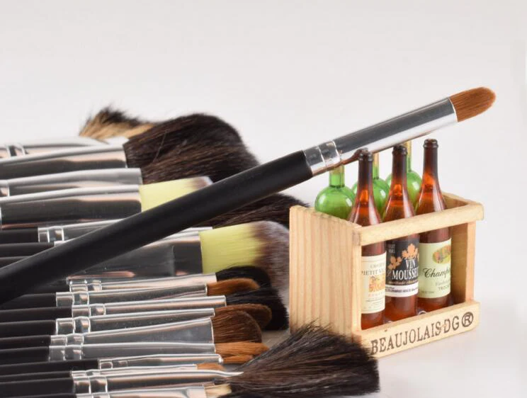 Cabelo de Cabra Conjunto de Escovas de Maquiagem Kits de Escova Ferramenta de Beleza com Cinto Pces Alta Qualidade Compõem Bolsa Pro 32 6 Aplicador de sombra