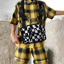 Регулируемая черная и белая клетчатая нагрудная сумка для хип-хопа, уличная Мужская и женская тактическая нагрудная сумка, жилет, сумка на пояс C13