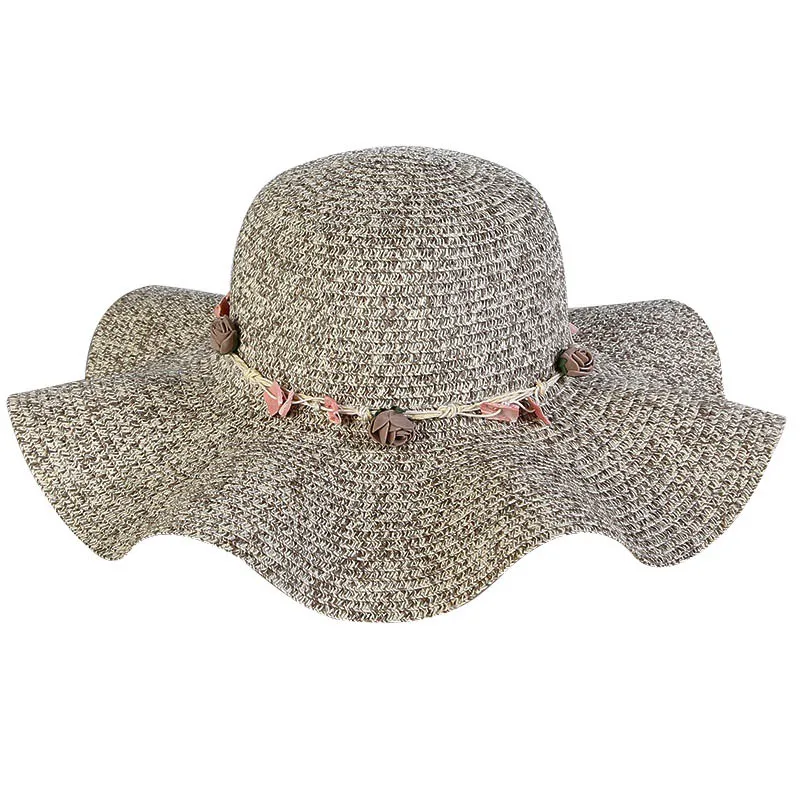 Шляпы от солнца для женщин индивидуальный сладкий широкий Sombrero Mujer Brim сплошной цвет Декор дышащая волнистая форма полями - Цвет: Хаки