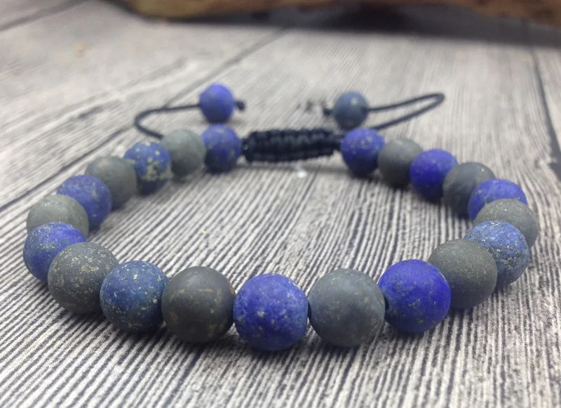 YA2876 Matte Pyrite Lapis 8mm Beads Knot Adjustable Bracelet | Украшения и аксессуары