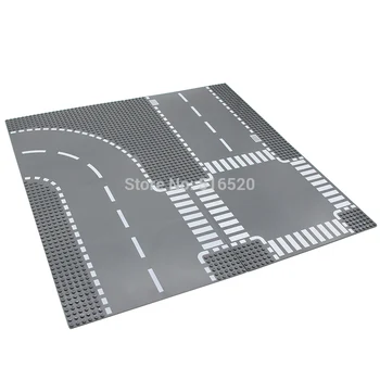 

City Street 10pcs/lot Road Plate Straight Crossroad Curve T-Junction Baseplate Building Blocks Bricks Base Plate Toys