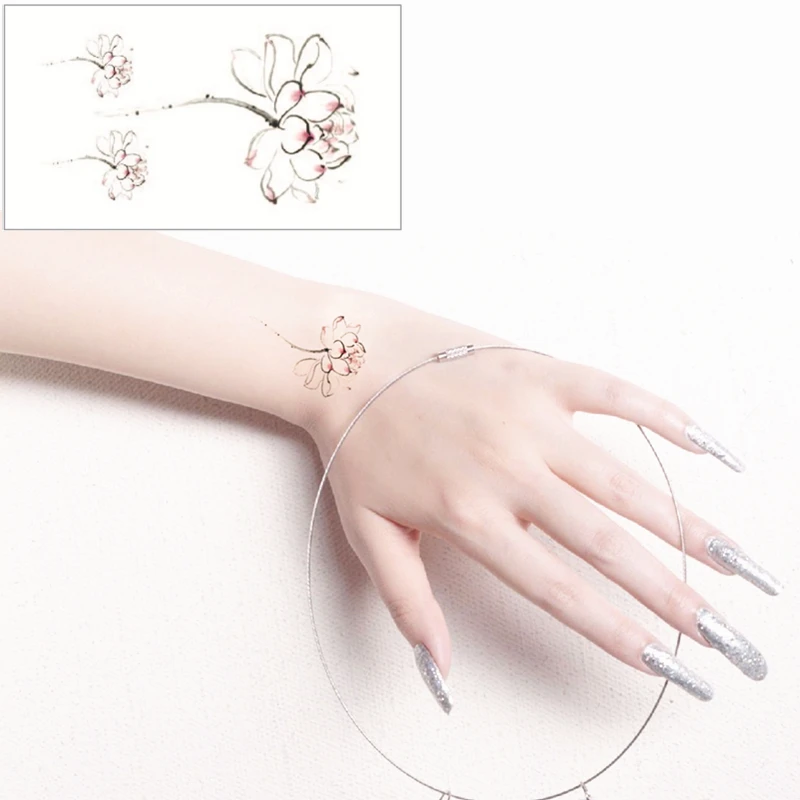 White Lotus Flash Tattoo Hand Sticker 10.5*6cm Small Waterproof Henna