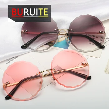 

Polygonal Trimming Metal Frameless Copying Lace Sunglasses Ladies Marine Film UV New Sun glasses