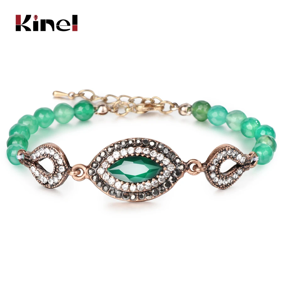 

Kinel Hot Green Natural Stone Bracelets For Women Antique Gold Simple Bracelets & Bangles Vintage Jewelry Drop Shipping 2018 New