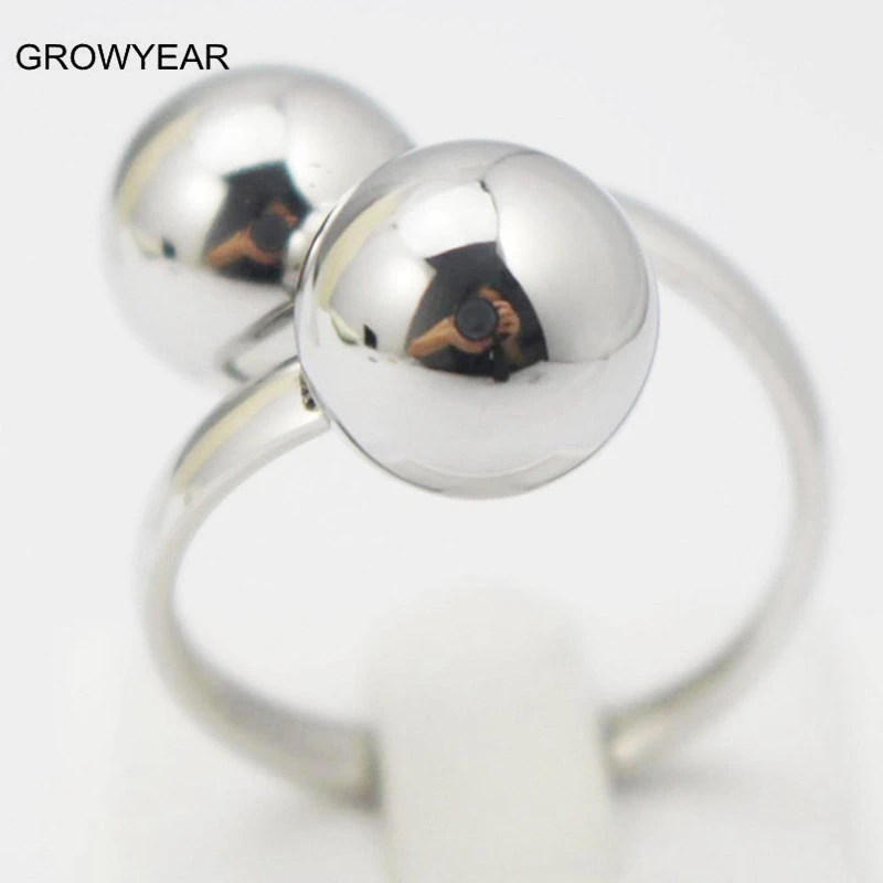 

Stainless Steel Finger Ring Women Jewelry Punk Style Two Ball Ring Silver Color Party Jewelry Size 7 8 9