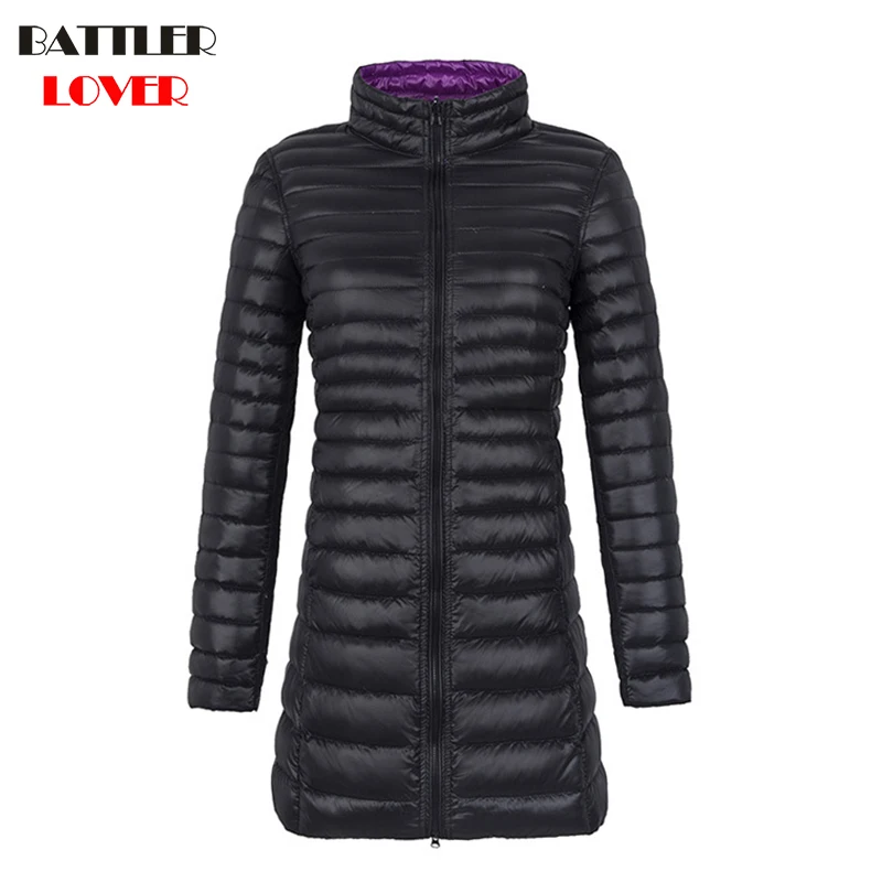 Two-sides Wear Light Down Coat Women Winter Ultralight White Duck Down Jackets Females Womens Parkas Ladies Wadded Long Overcoat