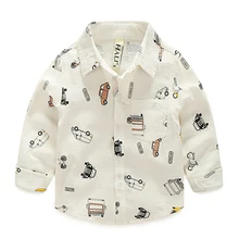 BINIDUCKLING/Коллекция года, весенне-осенние Рубашки для маленьких мальчиков хлопковая блузка с отложным воротником и длинными рукавами с изображением машины для мальчиков, детская одежда