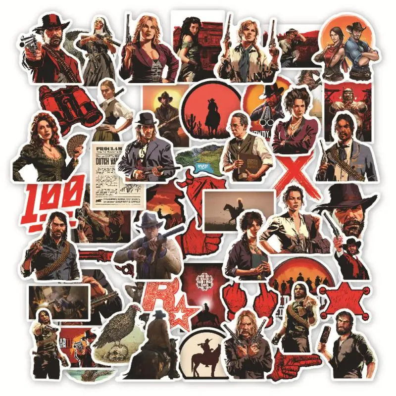

54pcs/Lot Graffiti Stickers Red Dead Redemption Cool Game Stickers Scrapbooking Guitar Moto Skateboard PVC Waterproof Sticker
