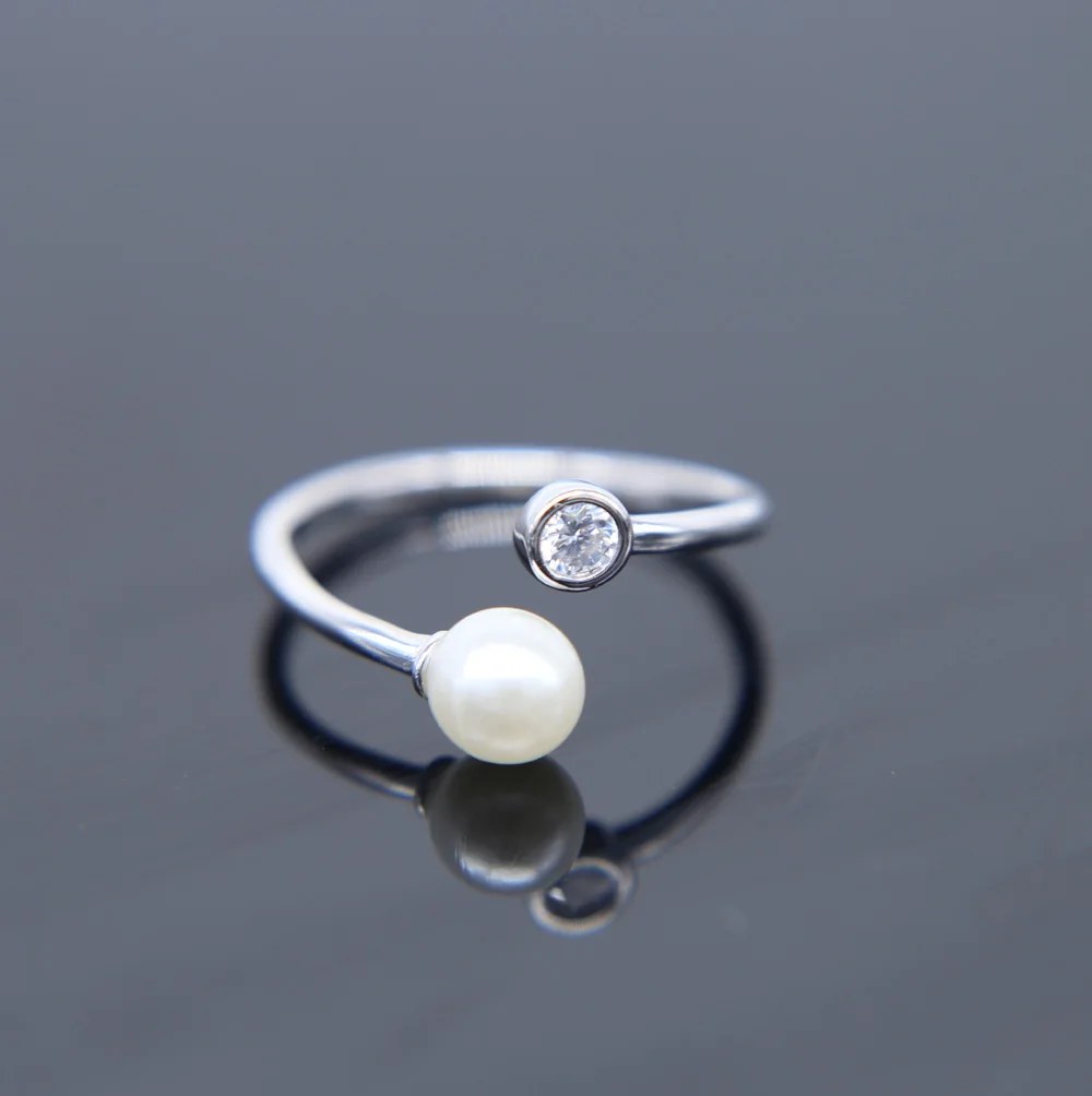 

100% 925 Sterling Silver high quality sparking open adjust size 3 mix color women ladies finger pearl midi silver ring