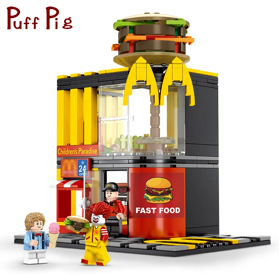 

274pcs MC Fast Food Restaurant Creator City Architecture Model Compatible Jouet Street View Building Blocks Toys For Children