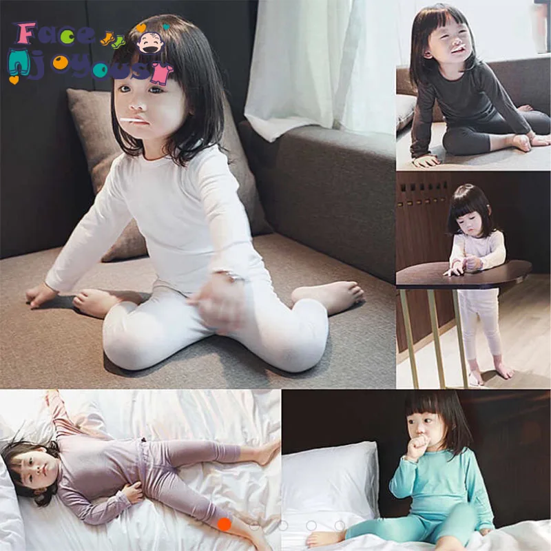 

2019 Autumn Baby Children Pajamas Clothing Set Sleepwear 100% Cotton Solid color Underwear Boys Girls Kids Nightwear Homewear