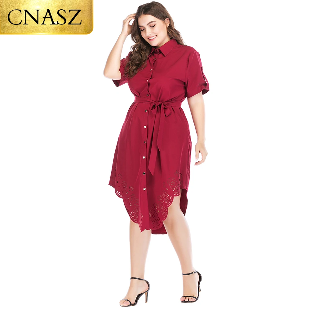 

New Casual Plus Size Hollow out kaftan shirts for women Islamic long tops work clothing with belt