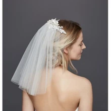 Мода свадебные заставки кружева цветы мягкого фатина простой бисера волосы частей ручной работы короткий фаты LV23