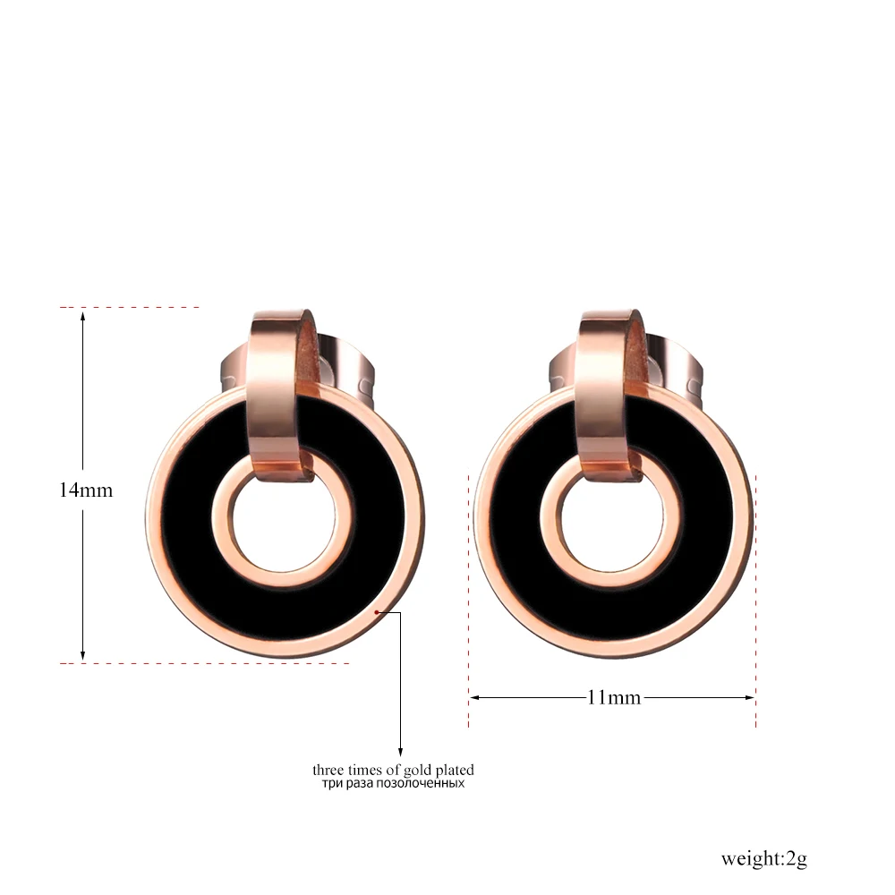 BOBOTUU модные черные акриловые двойные круглые гвоздики золотые, розовые серьги цвет серьги из нержавеющей стали ювелирные изделия для женщин BE17024