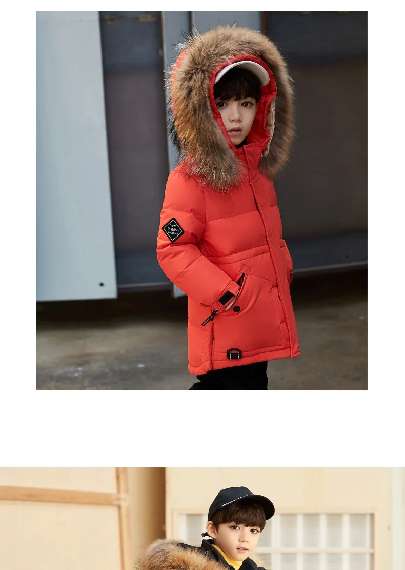Зимние куртки-пуховики для маленьких мальчиков дизайн, теплый пуховик на утином пуху 90%, детские пуховики и парки Детские пальто