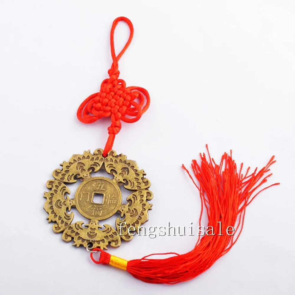 

Feng Shui Good Fortune Bats Coins Hanging Amulet Y1207