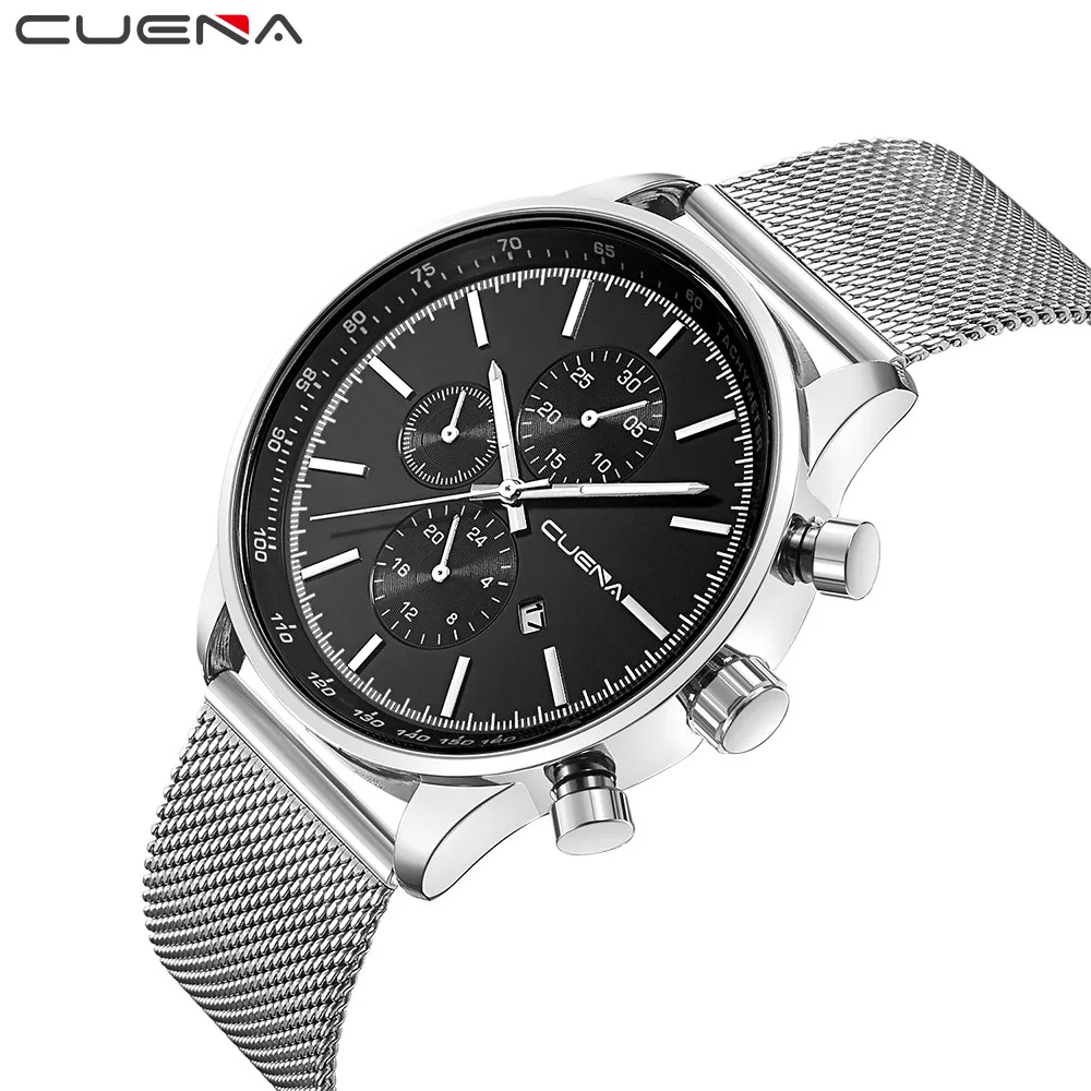 

GUENA Fashion Men's Stainless Steel Strap Sport Gold Quartz Analog Date Hours Wrist Watch Unisex Watches relogio masculino A40