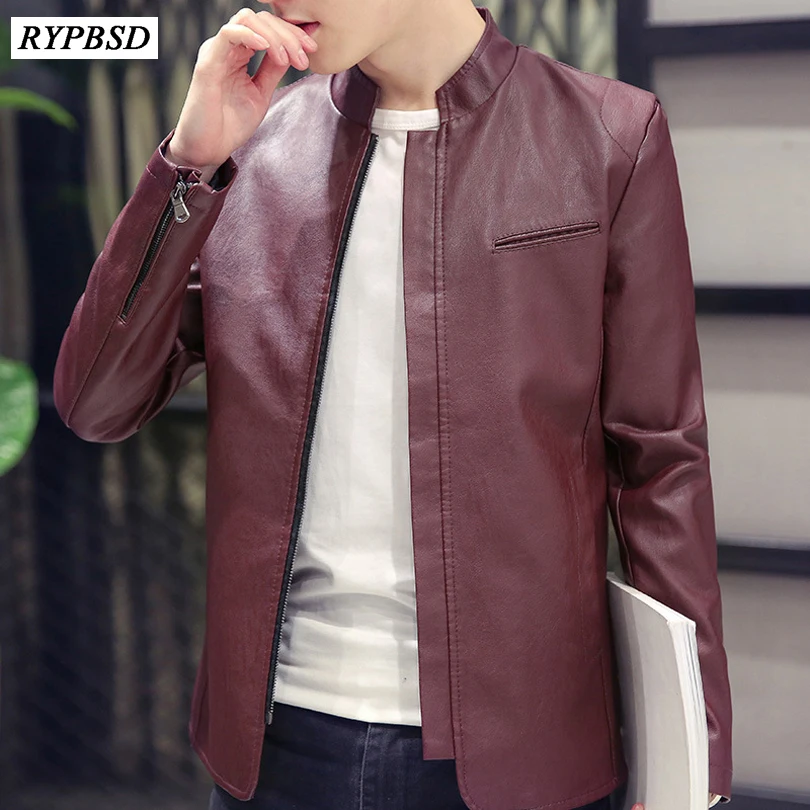 

Spring Autumn 2019 Motorcycle PU Male Leather Jacket Men Coats Stand Collar Leather Casual Slim Fit chaqueta cuero hombre 5XL