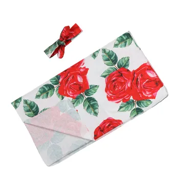 

Rose Flower Newborn Infant Baby Swaddle Blanket Baby Sleeping Swaddle Muslin Wrap Headband