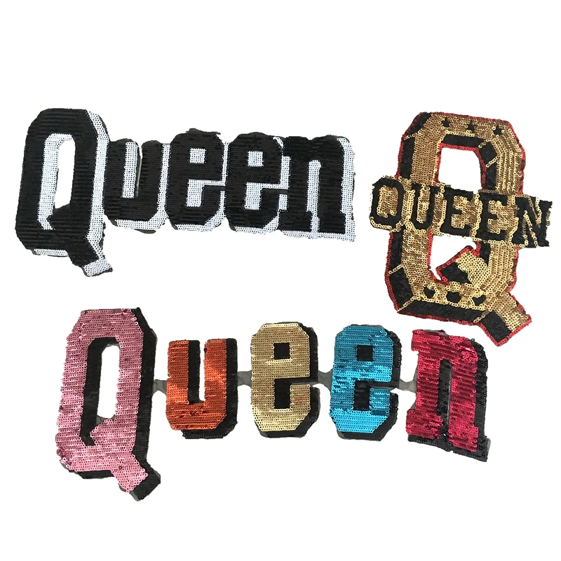 Красочные пришитые железные наклейки с блестками для одежды Q Queen и аппликацией