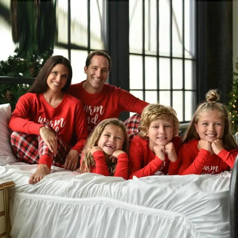 Новогодняя семейная Рождественская Пижама Семейный комплект одинаковой одежды для сна комплект из 2 предметов, Рождественская футболка с длинными рукавами и штаны