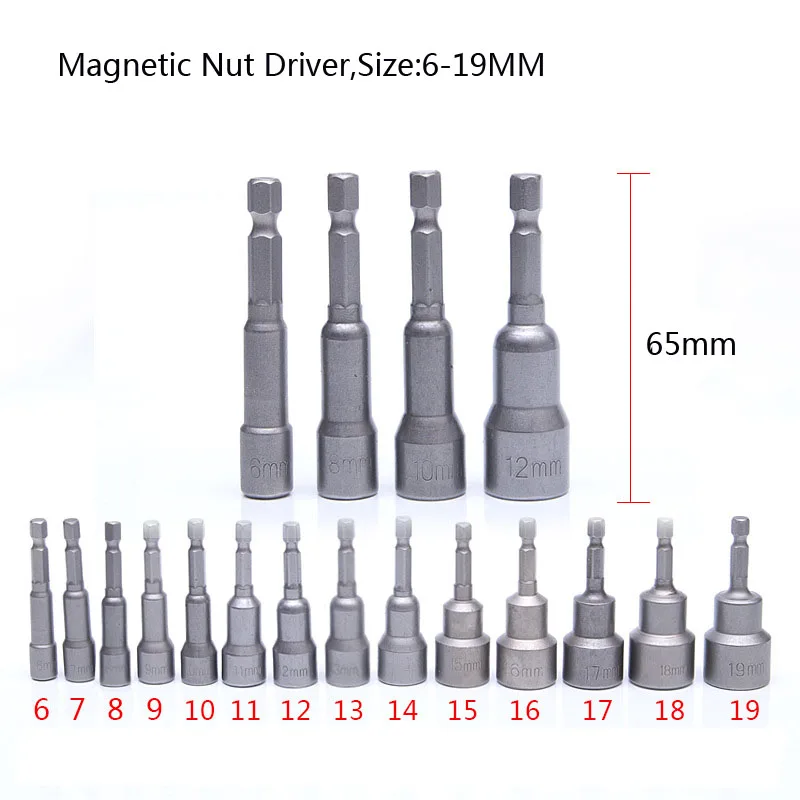 14 шт. удлинитель питания бар ударная Гайка Драйвер набор 1/" Шестигранная мощность 6 мм-19 мм Магнитная розетка adaptador шестигранные наборы - Цвет: 14 piece set