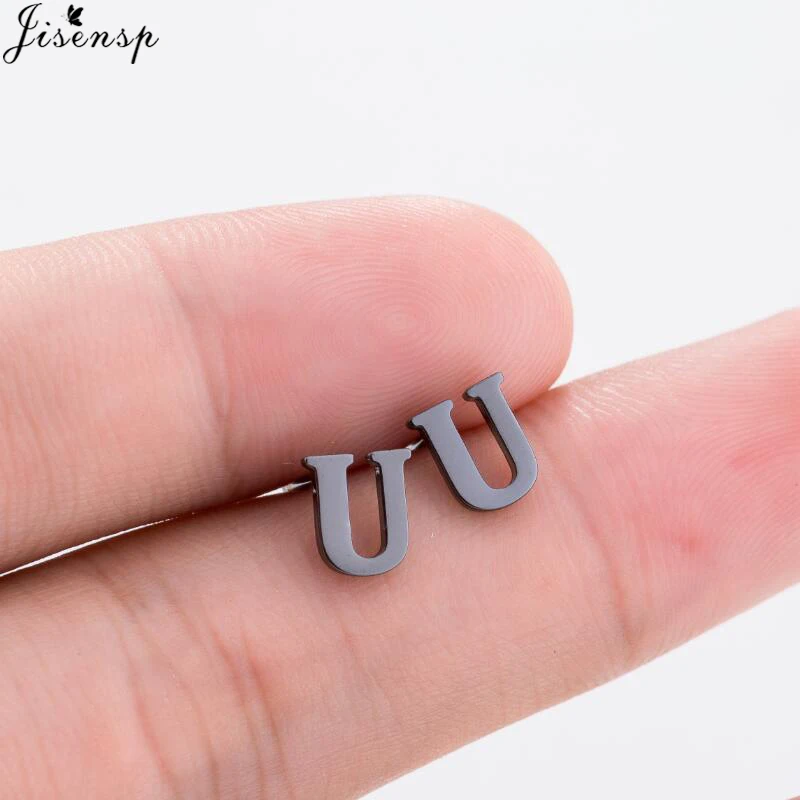 Jisensp Fashion Tiny Initial Letter Earrings Personalize Bridesmaids Gift Cute Alphabet Stud Earrings Everyday Jewelry brincos