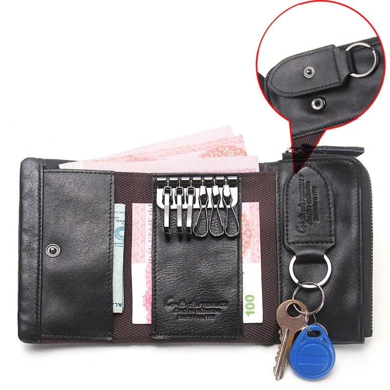 Key Organizer Key Case Key Purse Key Holder Coin Purse Genuine Leather Men Key Wallet Small Male Purse with Coin Pocket Key Holder Man Pouch Housekeeper Keyring